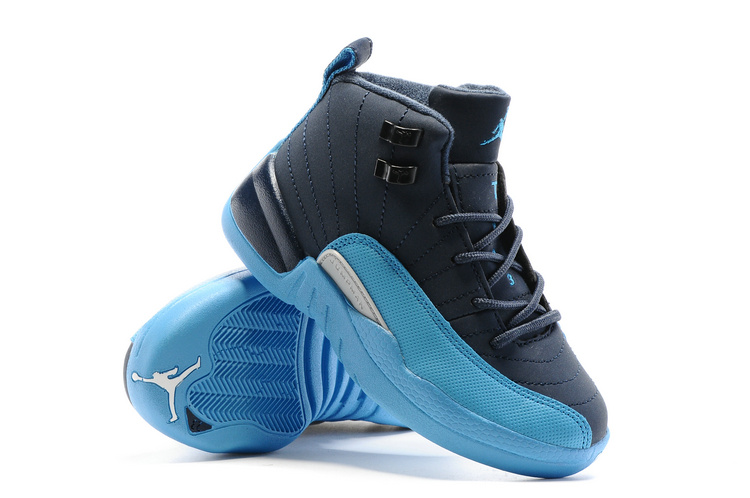 2016 Kids Air Jordan 12 Black Blue